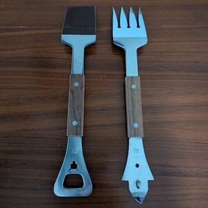 Vintage Vernco MCM Stainless Steel BBQ Grill Meat Fork Spatula Tongs  New